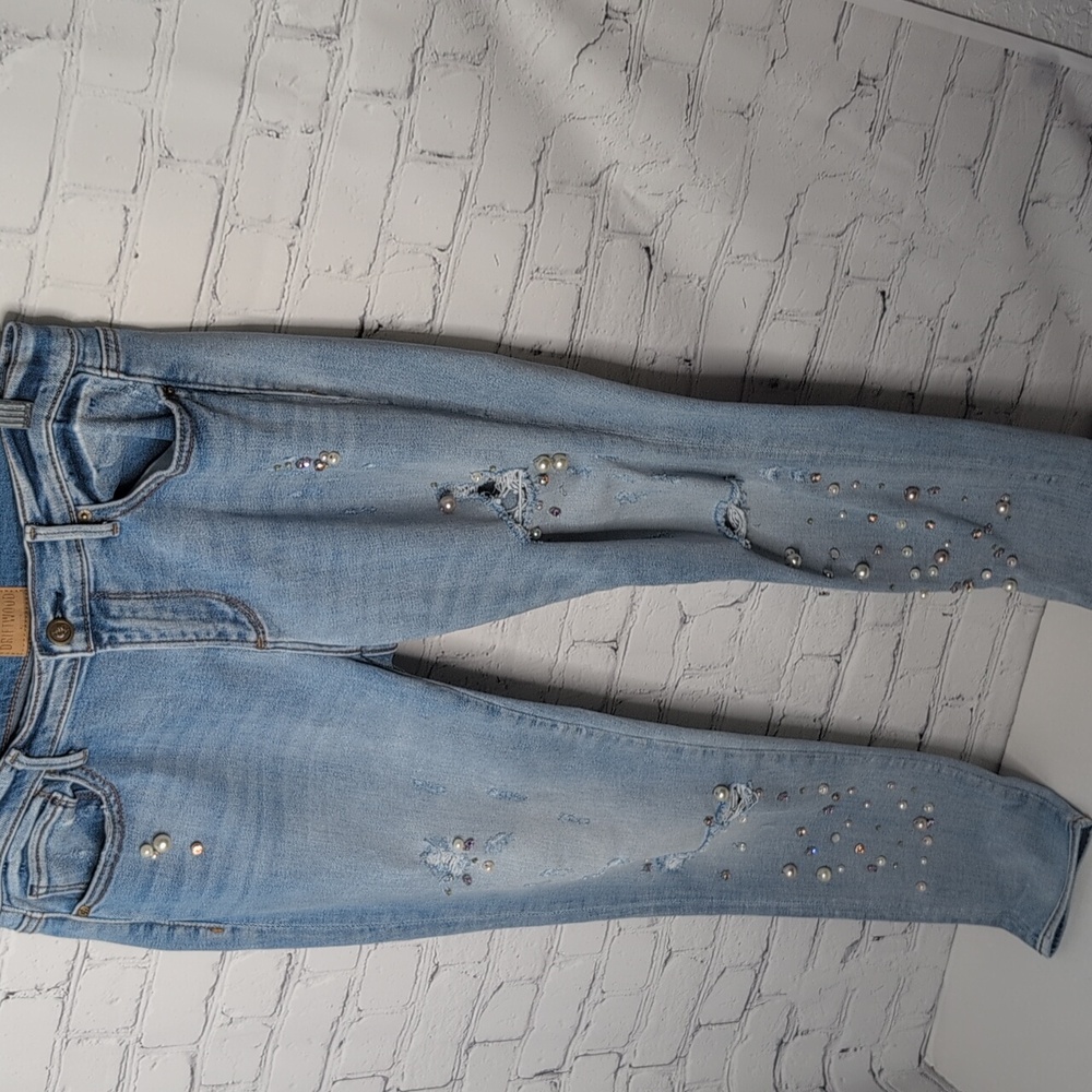 DRIFTWOOD Beau Pearl And Jewel Embellished Distressed Skinny Jeans